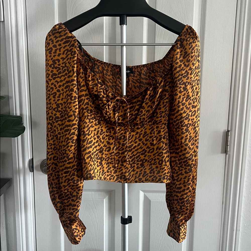 Lulus Burt orange leopard print top size S - Picture 3 of 12
